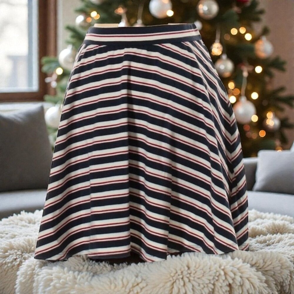 Hollister Navy Striped A-Line Skirt | Preppy Cotton Mini | Size S
